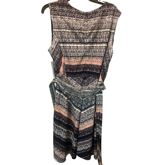 ILE New York Womens Plus Size 18 Peach and Blue Sleeveless Stretch Midi Dress Wi - Picture 9 of 10